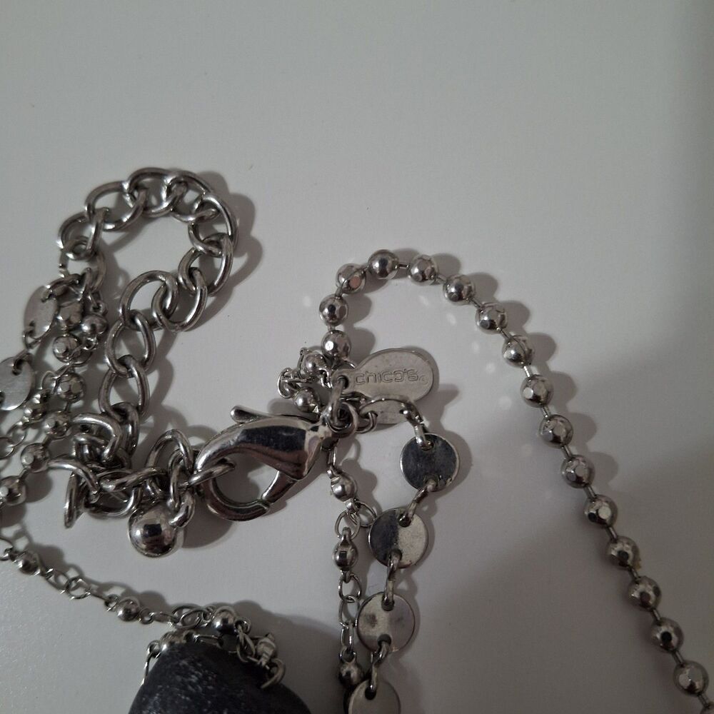Chicos Silver Tone Clear Beaded Rhinestone Layered Chunky Statement Necklace - Picture 3 of 4